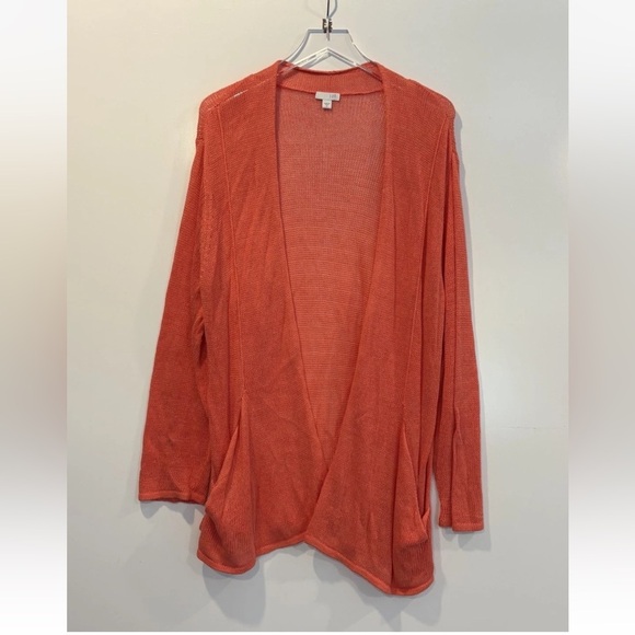 J Jill Coral Linen Blend Cardigan Sweater Pockets Women’s Size XL (821) - Picture 2 of 6